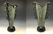 Large Flared Vase, Black and Green