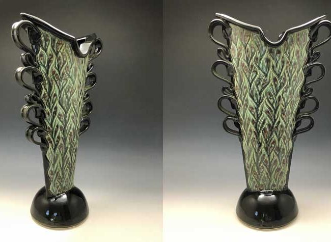 Large Flared Vase, Black and Green