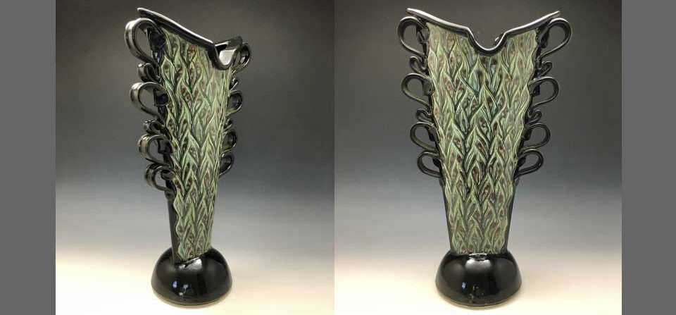 Large Flared Vase, Black and Green