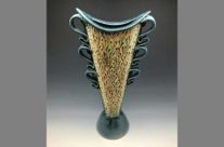 Flared Vase, Teal and Tan