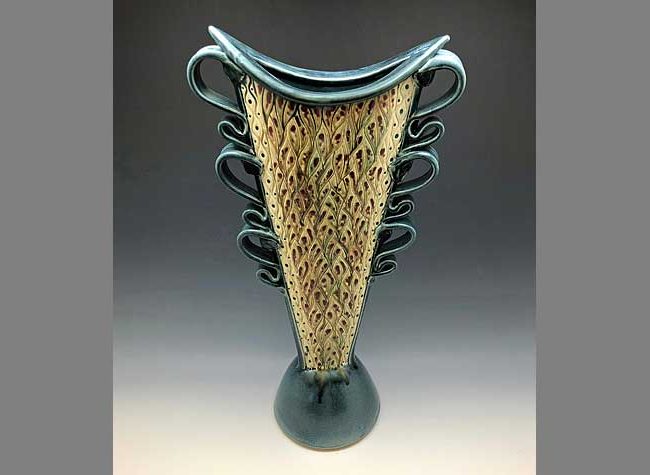 Flared Vase, Teal and Tan